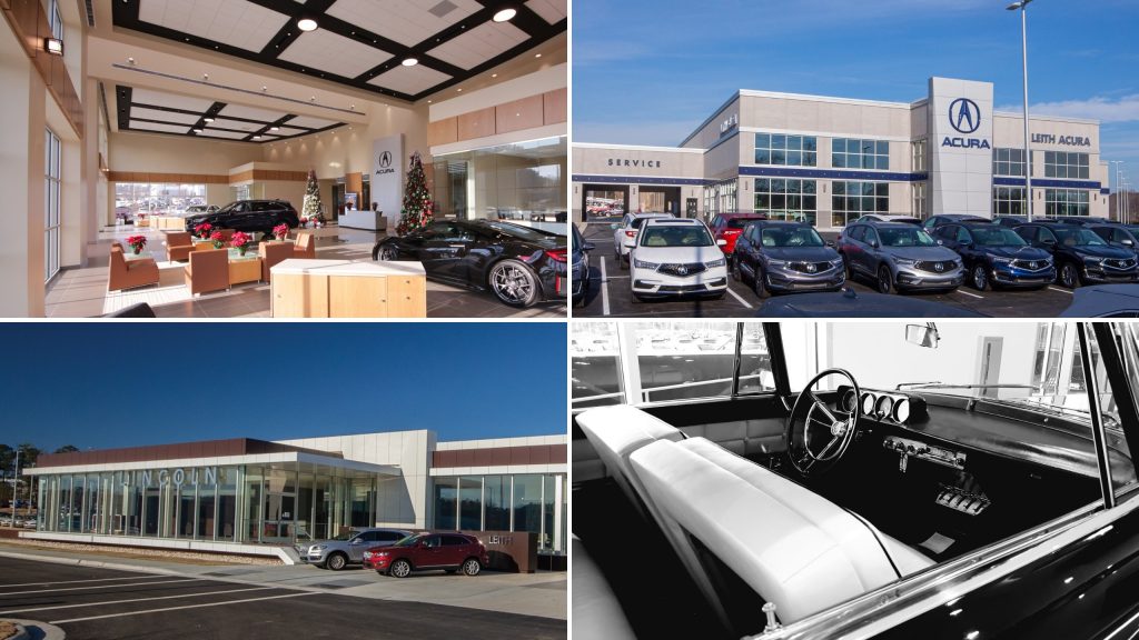 New Leith Acura (Top L/R) and Leith Lincoln (Bottom Left) now open in Raleigh, N.C. Classic 1957 Lincoln Mark II interior (Bottom Right).